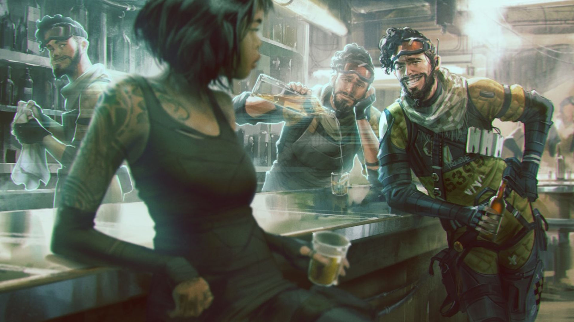 Mirage having a drink at a bar in Apex Legends