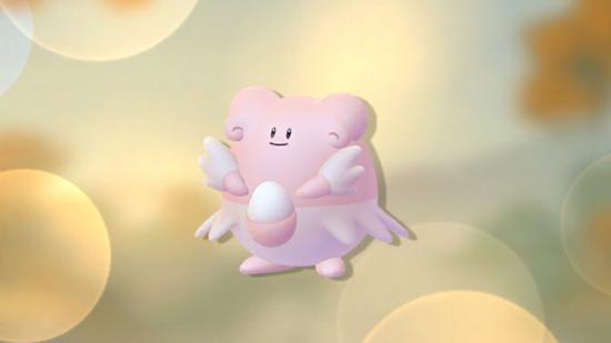 Pokémon Go's Blissey against a brown bubbly background