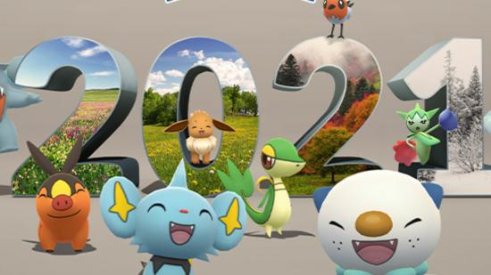A group of Pokemon surrounding the numbers 2021