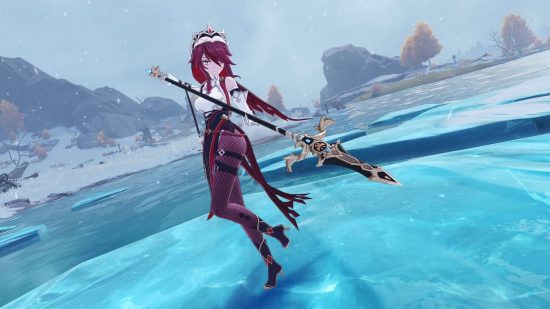 Genshin Impact Rosaria on the ice holding a spear