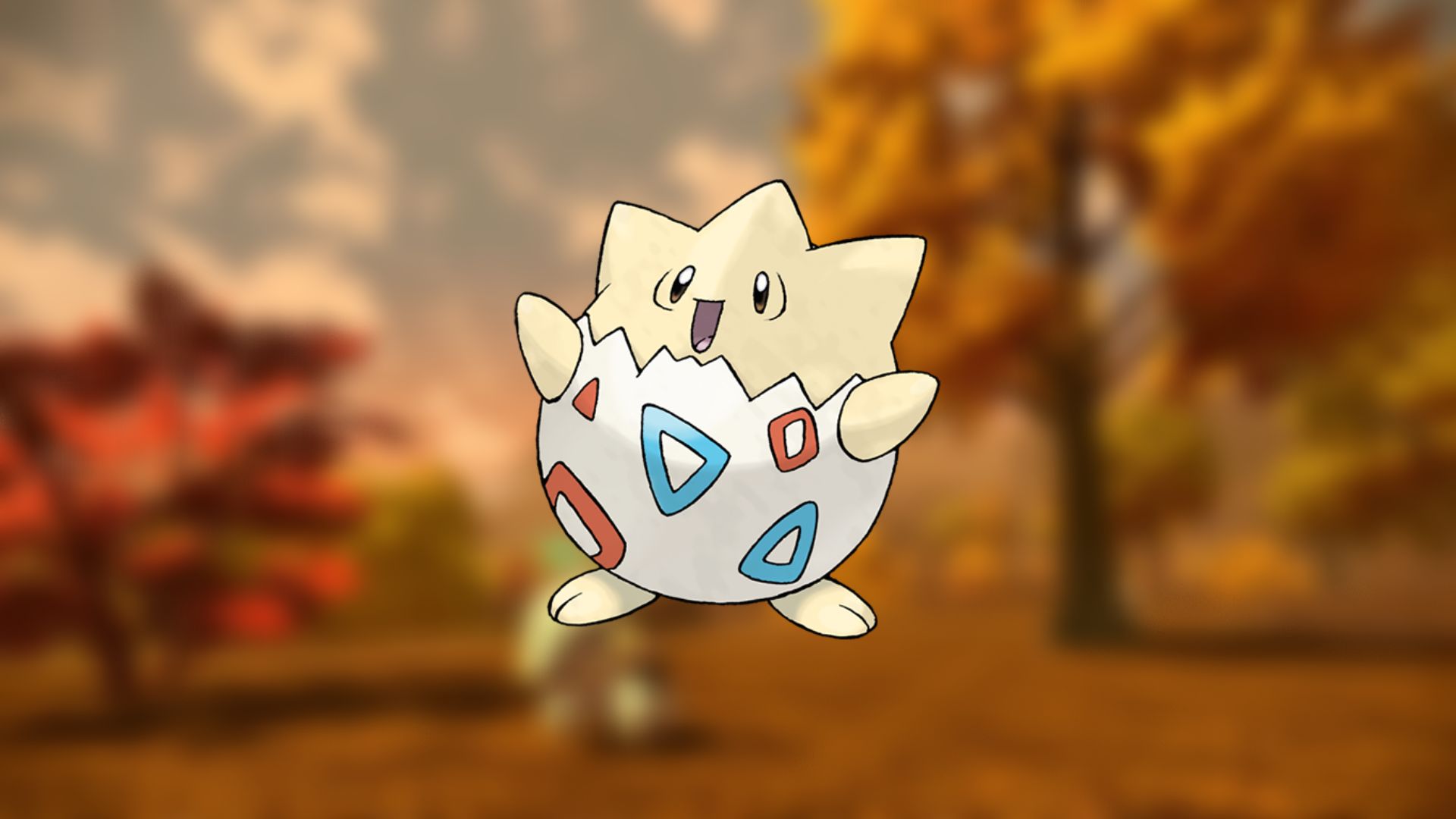 Custom image of a happy Togepi on an autumnal background for cutest Pokemon guide