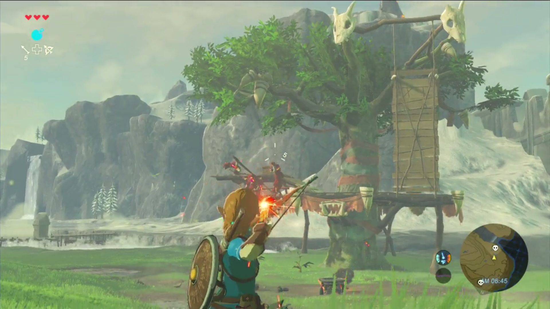 Sandbox-Spiele: Ein Screenshot aus Breath of the Wild zeigt, wie Link seinen Bogen bereithält, um auf Feinde zu schießen 