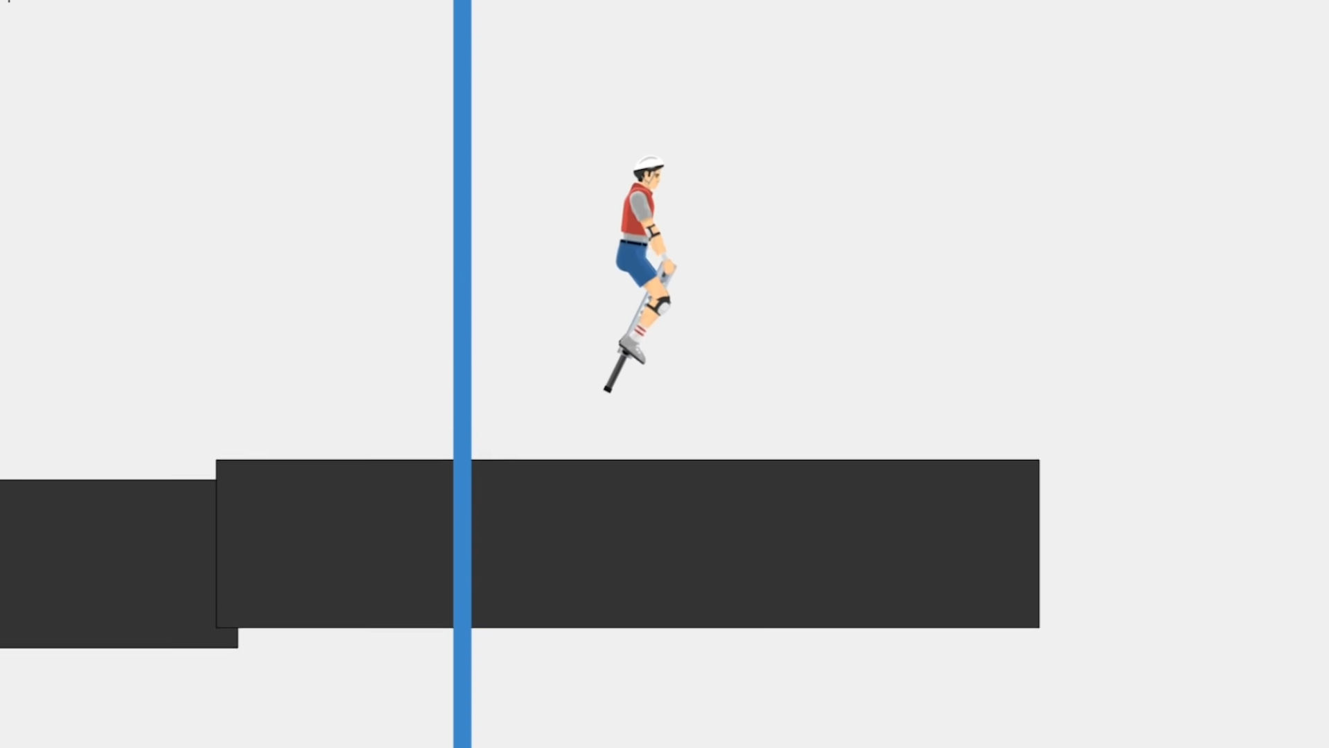 The Happy Wheels hi-vis character jumping along the screen with a pogo stick
