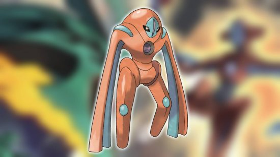 Pokemon Go Deoxys: key art shows the red and blue space Pokemon based on DNA, known as Deoxys