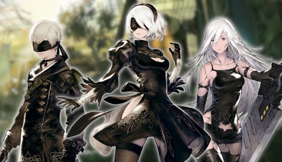 Nier Automata Characters: 9s (left), 2b (centre) and a2 (right) from Nier Automata