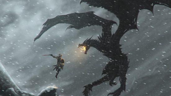 Skyrim dragon battle wallpaper