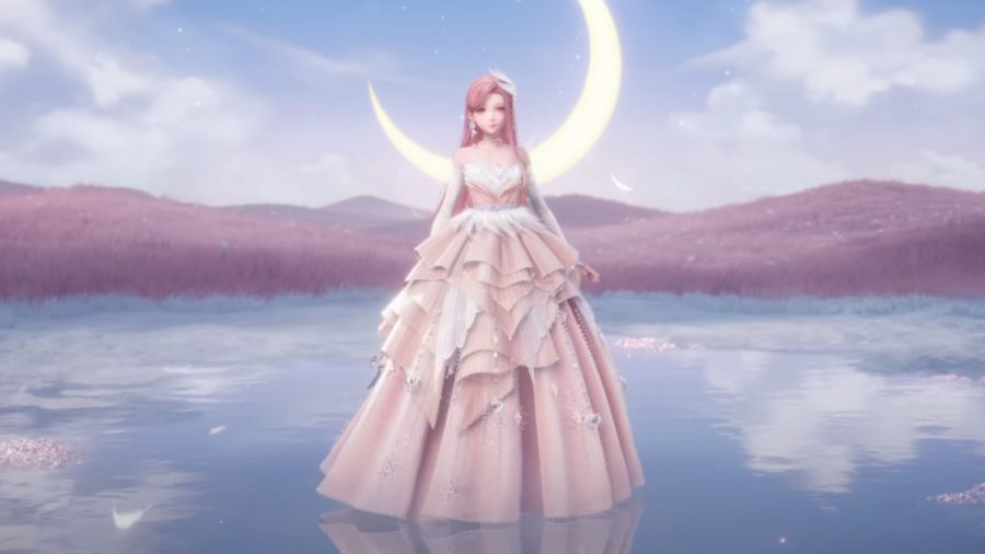 Infinity Nikki release date - Nikki stood in a pretty dress in front of a crescent moon