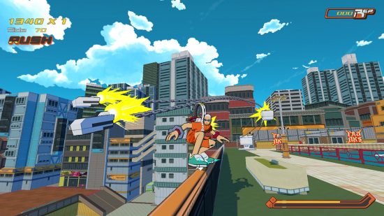 Nouveaux Jeux Switch - Un Personnage De Dessin Animé Roule Le Long D'un Rail En Patins À Roulettes 