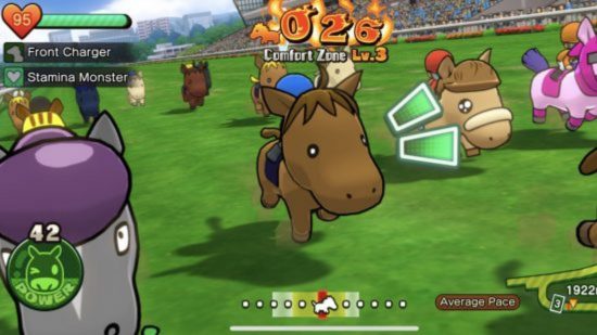 Best Apple Arcade games: Ride On! Pocket Jockey. Image shows horses racing in a screenshot from the game.