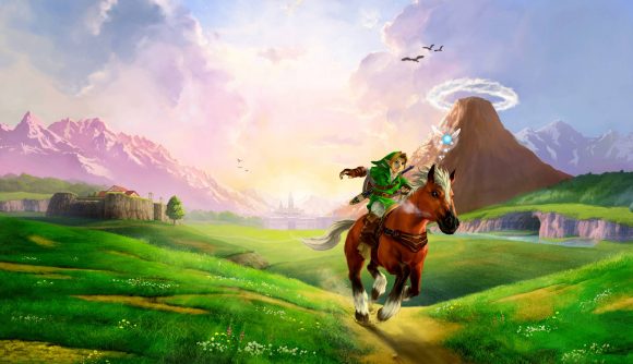 Ocarina of Time Switch: Link rides Epona through Hyrule