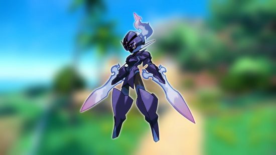 Strongest Pokemon: the ghost Pokemon Ceruledge is shown against a background of the region of Paldea from Pokemon Scarlet and Violet