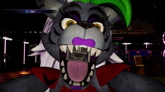 FNAF Roxy: A close up of Roxy's in-game jumpscare.
