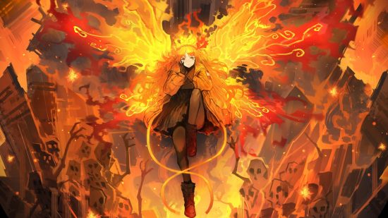 Limbus Company tier list: An illustration of an identity bathed in flame and with flaming butterfly style wings.