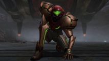 A screenshot of Samus crouching in Metroid Prime 4: Beyond