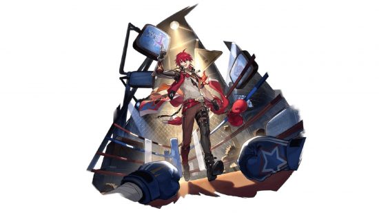 Honkai Star Rail character - Luka standing in a boxing arena against with a white background behind it
