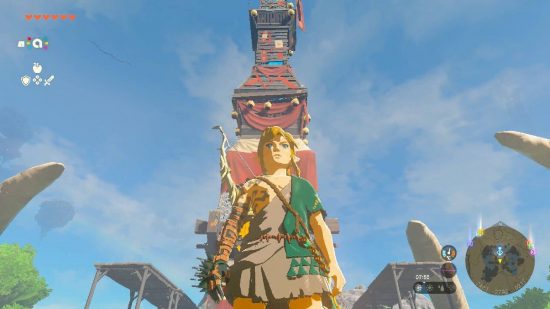 Zelda: Tears of the Kingdom towers: Link stands in front of a tall tower