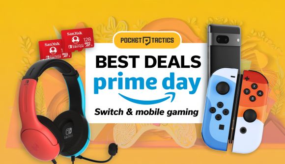 A bright yellow background with Nintendo Switch products on top to show the best Amazon Prime Day deals