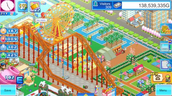 Screenshot of a small park in Dream Park Story theme park games guide