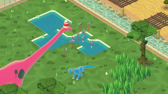 Screenshot of a dinosaur enclosure in Parkasaurus for theme park games guide