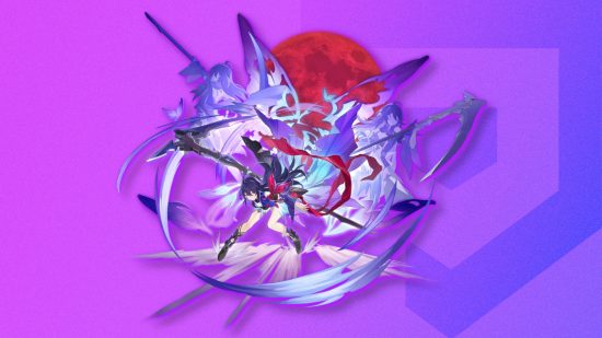 Honkai Star Rail characters - Seele against a purple background with the Pocket Tactics logo on it