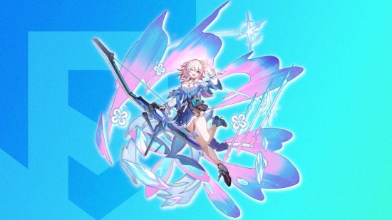 Honkai Star Rail characters - March 7th against a blue background with the Pocket Tactics logo on it