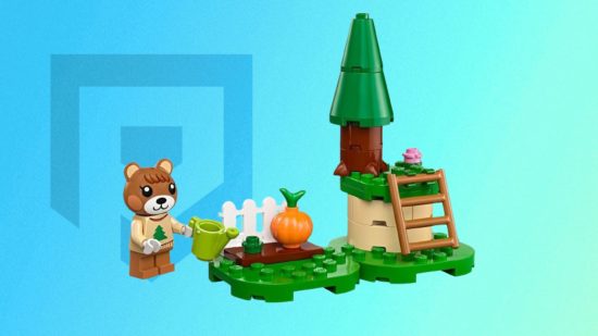 Animal Crossing Lego – Ein Braunbär, der eine Pflanze aus Lego gießt
