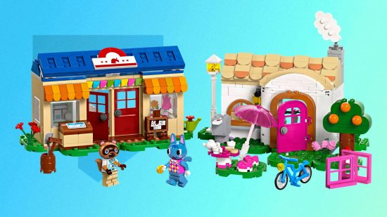 Animal Crossing Lego – Zwei Gebäude aus Lego, darunter Nooks Cranny und ein Haus