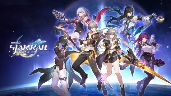 Best iPad games: Honkai Star Rail. Image shows the cast of the game, alongside its logo.