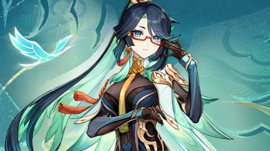 Official art of Genshin Impact Xianyun, showing her floating in the air