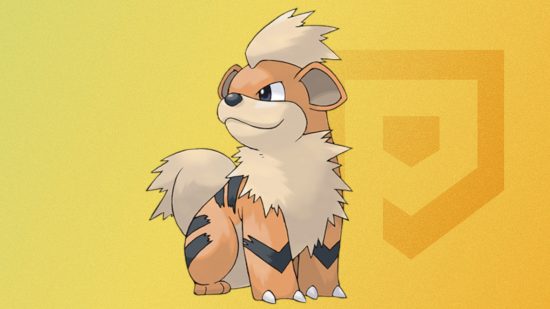 Image personnalisée de l'art officiel de Growlithe sur fond jaune pour le meilleur guide Pokémon pour chien