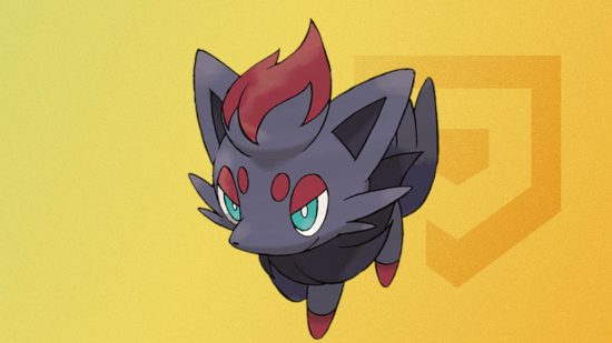 Image personnalisée de l'art officiel de Zorua sur fond jaune pour le meilleur guide Pokémon chien