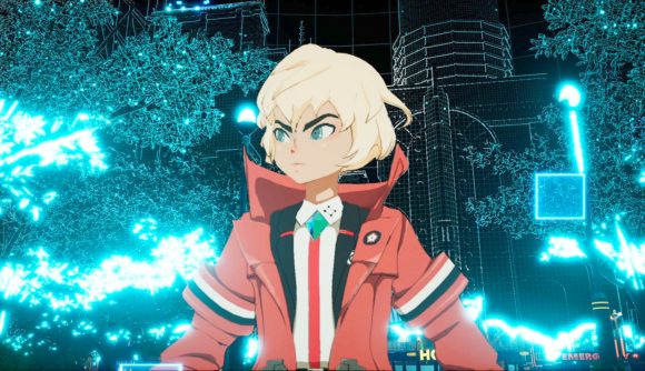 Decapolice release date: A blond man in a red coat surrounded by blue electricity