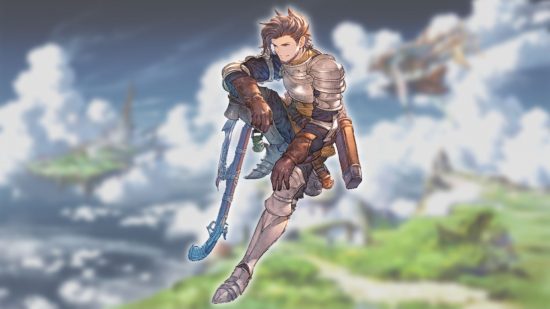 Granblue Fantasy Relink characters - Rackam on a cloudy landscape background