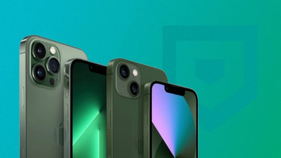 Custom image for iPhone 15 battery life news with four green iPhone 15s on a teal background