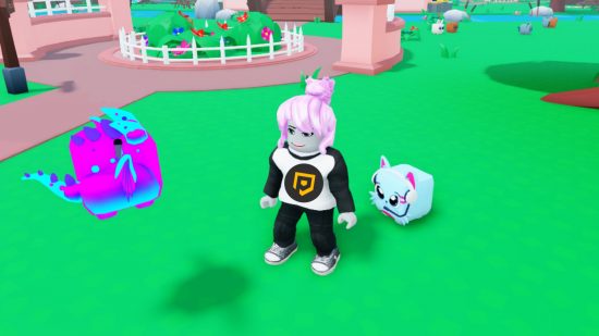 Pet Catchers codes - a character surrounded by pets in the Roblox game