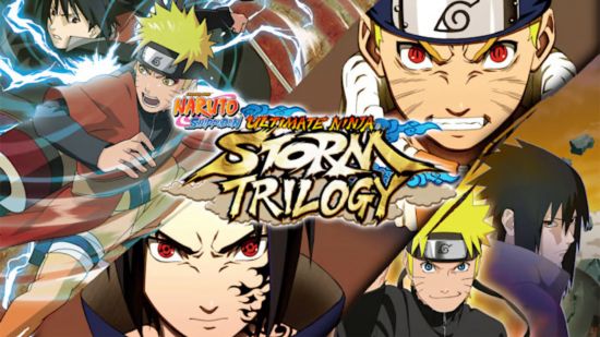 illustration clé de la trilogie Naruto Ninja Storm présentant divers combattants, dont Naruto