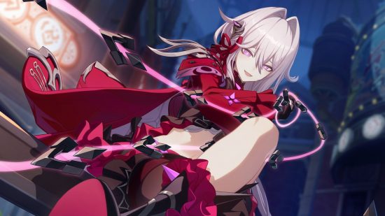 Honkai Impact tier list - a woman with grey hair wearing red, and holding a whip