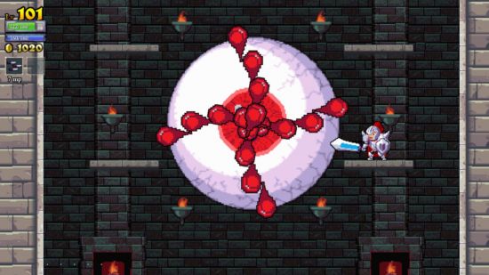 Screenshot from giant eye boss battle in Rogue Legacy for best PS Vita games guide