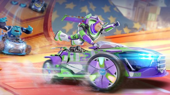 Screenshot of Buzz racing in Disney Speedstorm for best Disney games guide