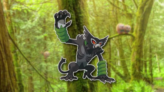 Gras-Pokémon: Zarude auf einem Gras-Hintergrund