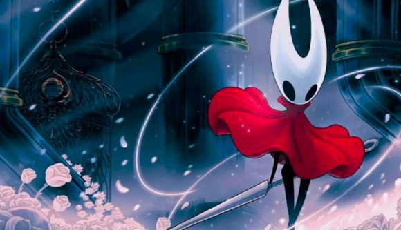 An image of Hornet from Hollow Knight surrounded by light trails
