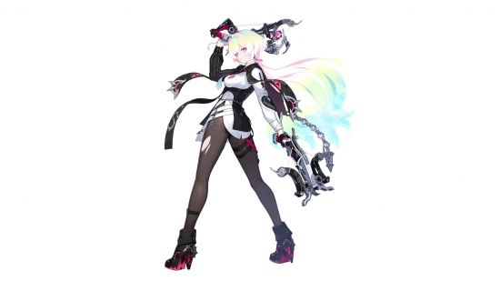 Honkai Impact characters - Lantern holding a gun above her head against a white background