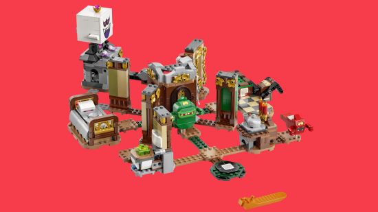 Custom image of the Luigi's Mansion Haunt-and-Seek Lego set on a red background