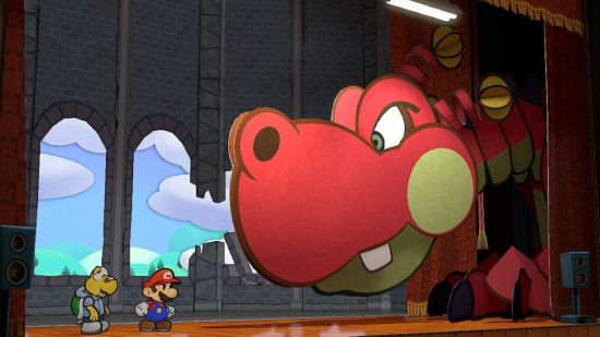 Screenshot for Paper Mario: The Thousand-Year Door review showing the build-up to the fight with Hooktail