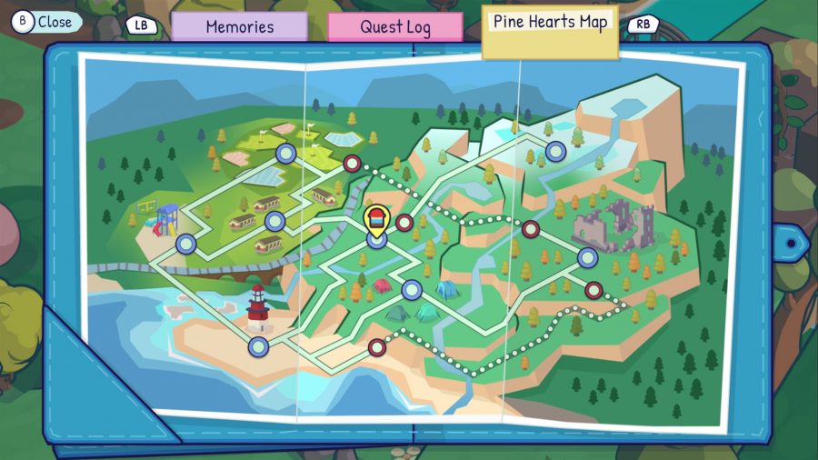Pine Hearts hero image featuring a map from the game