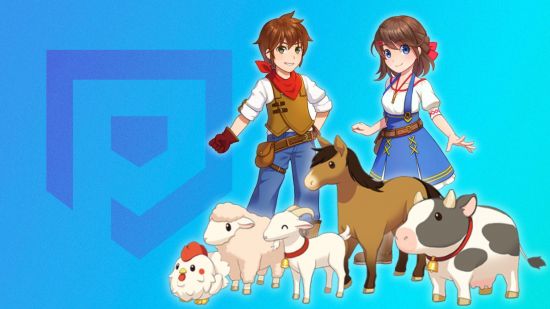 Harvest Moon games - characters from the game on a blue background