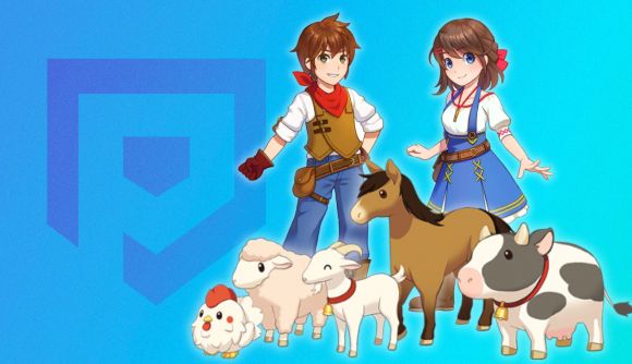 Harvest Moon games - characters from the game on a blue background