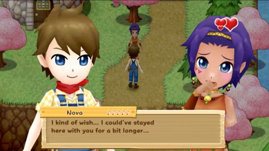 Harvest Moon games - Light of Hope - two people in conversation with a text box