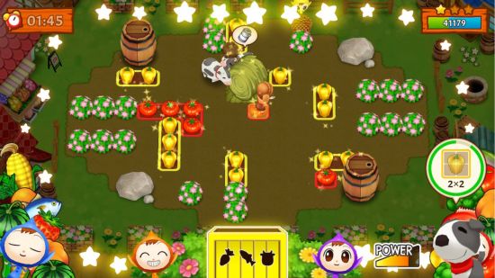 Harvest Moon games - A puzzle level in Mad Dash showing players planting crops