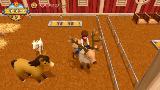 Harvest Moon games - One World - a person riding a reindeer